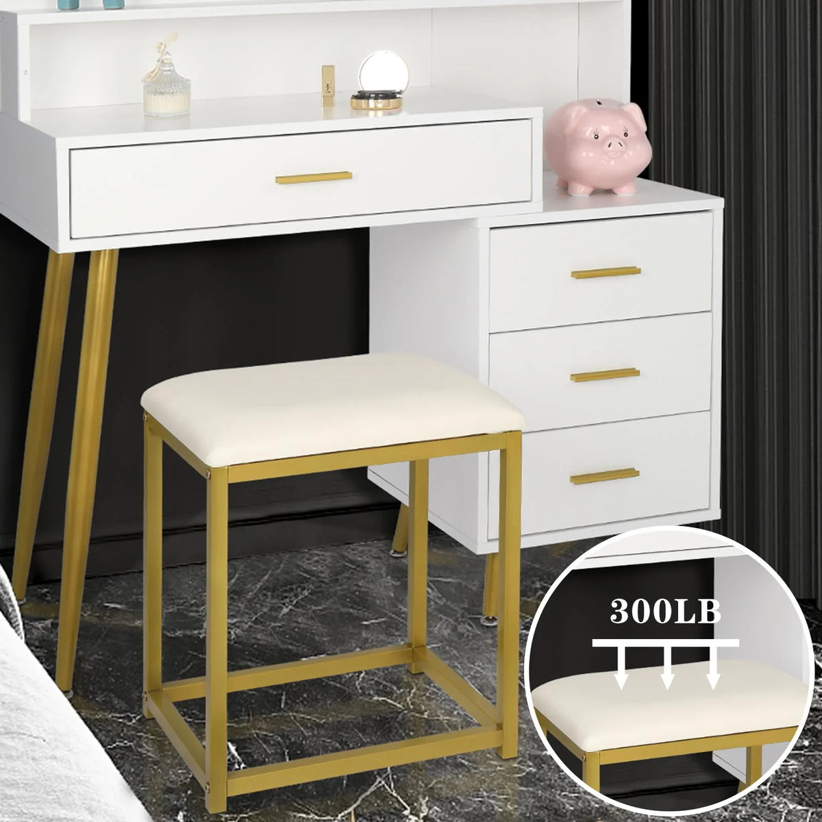 White Vanity Table Set with Lighted Mirror and 4 Drawers B2437