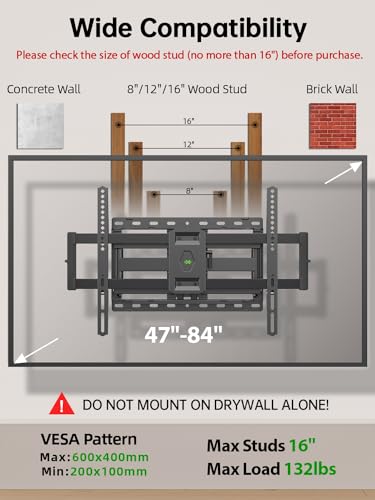 Full Motion TV Wall Mount for 47-84 inch Flat Screen LED 4K TV J889890