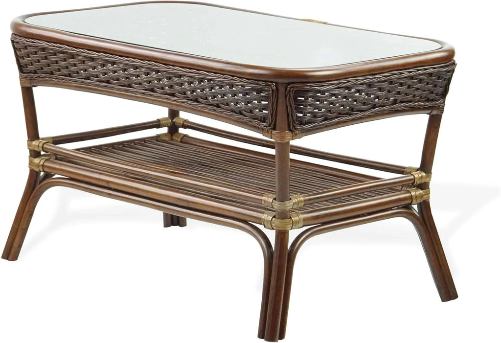 Rectangular Coffee Table Dark Walnut Natural Rattan B87003