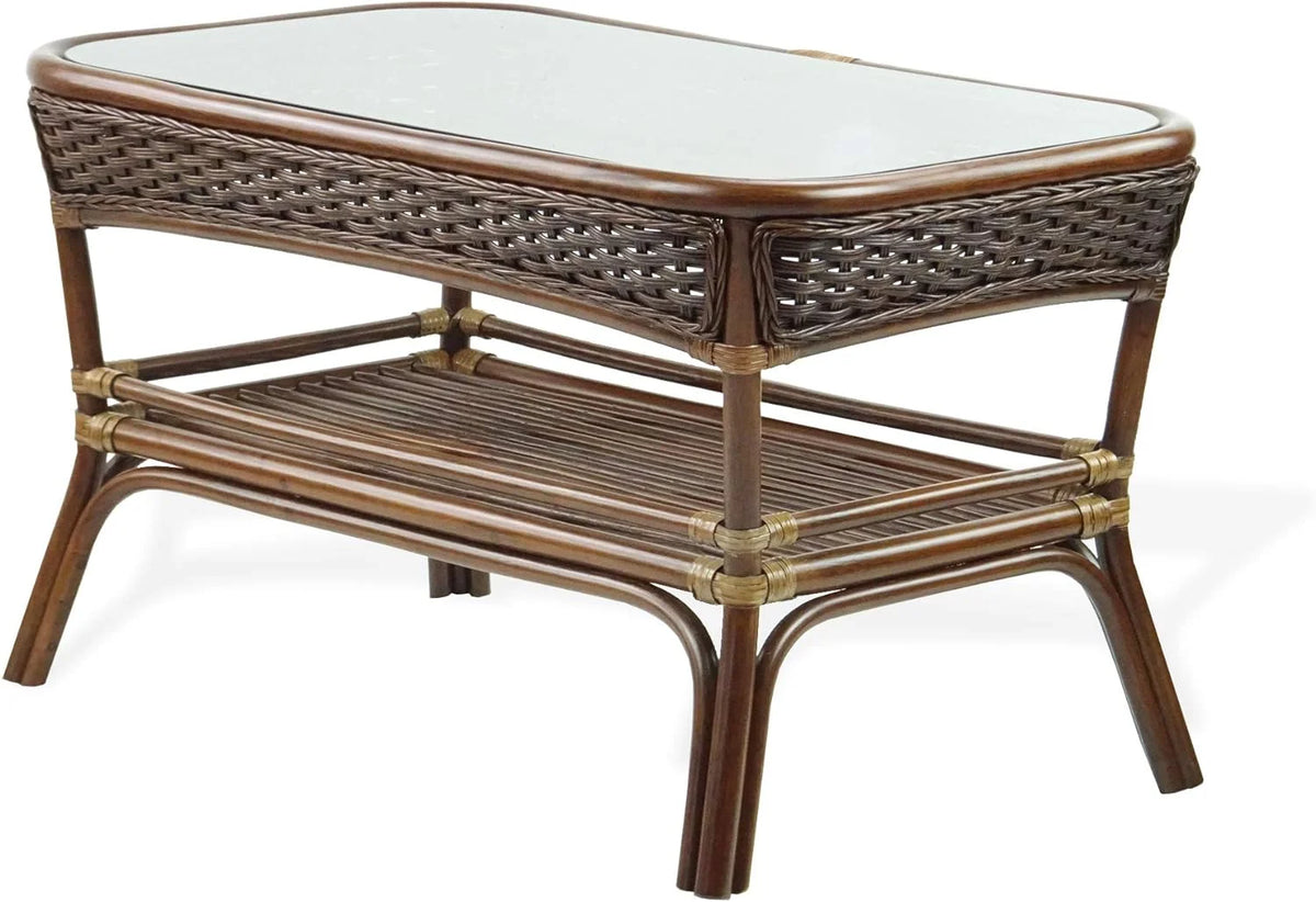 Rectangular Coffee Table Dark Walnut Natural Rattan B87003