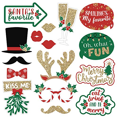 Christmas Photo Booth Props Set of 32 Red Green Gold Selfie Signs J44299