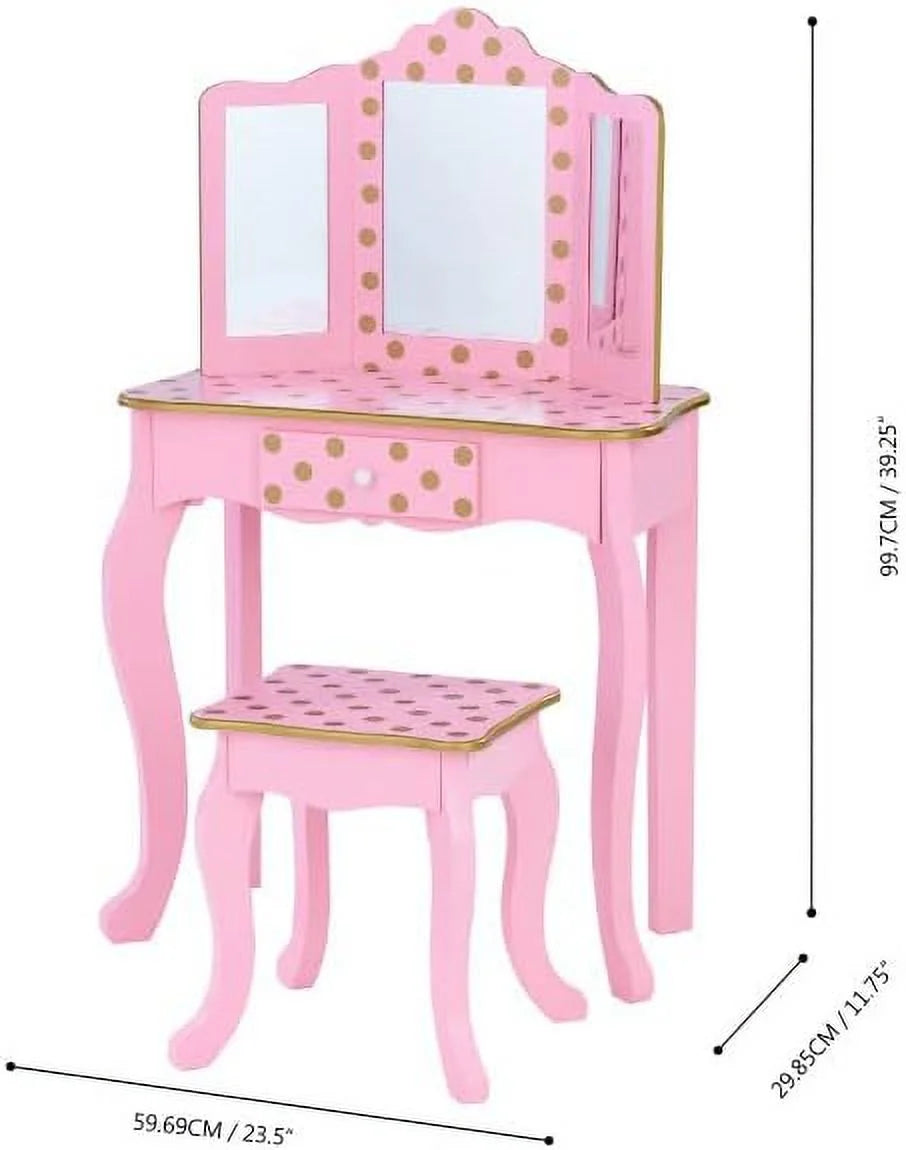 Pretend Play Vanity Table and Chair Set with LED Mirror T541645