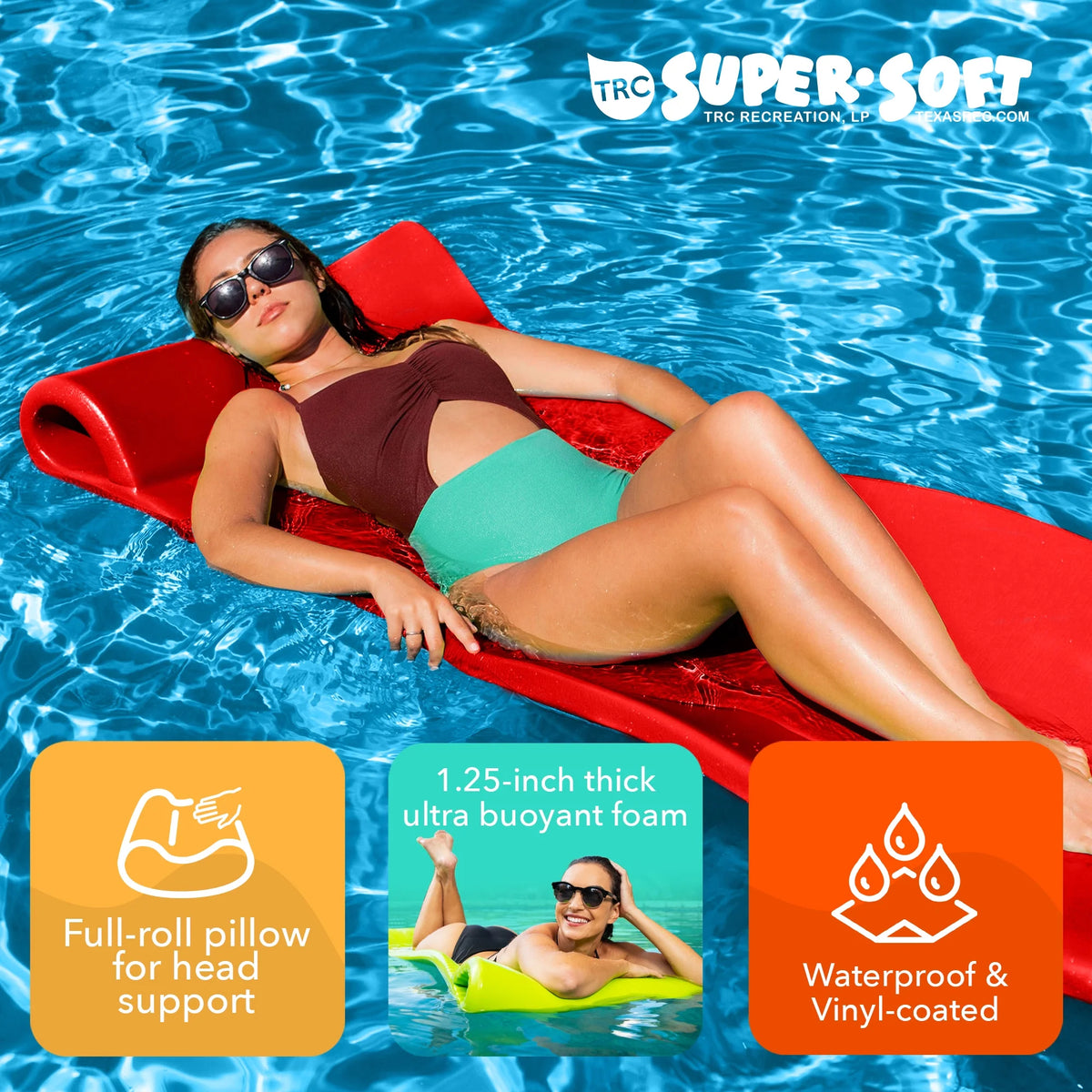 Red 1.25" Thick Foam Pool Float Lounge Mat X16464