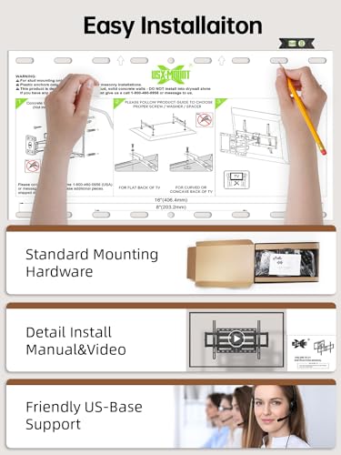 Full Motion TV Wall Mount for 47-84 inch Flat Screen LED 4K TV J889890