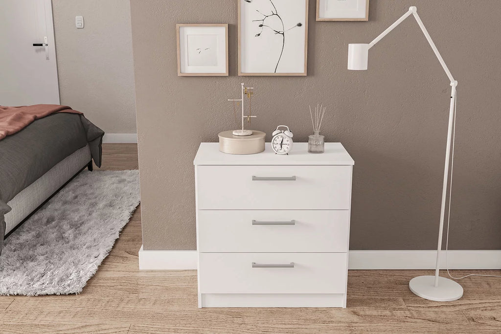 White 3 Drawer Wood Dresser E486