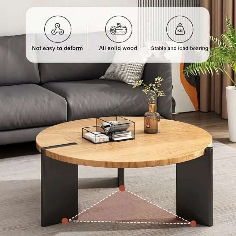 Solid Wood Round Coffee Table with Black Legs P17371