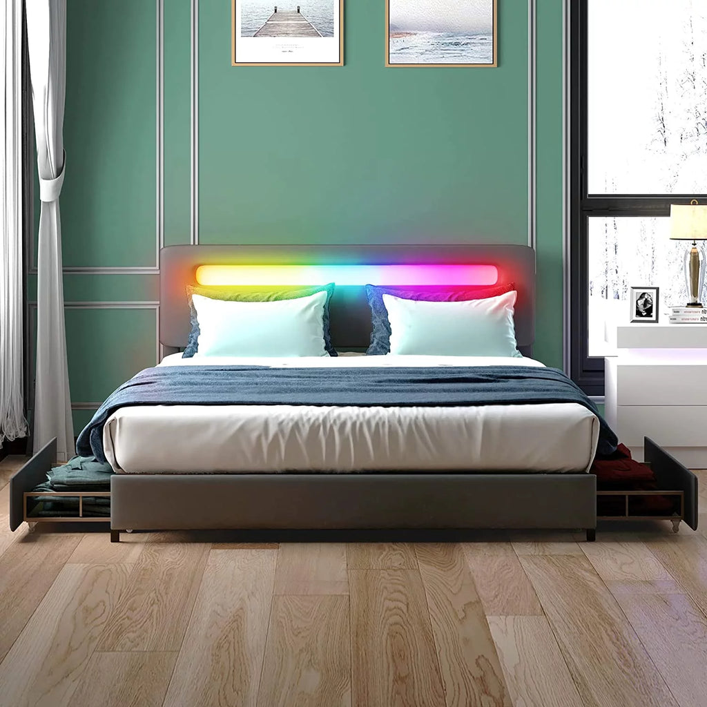 King Size Platform Bed Frame with 4 Storage Drawers K51904