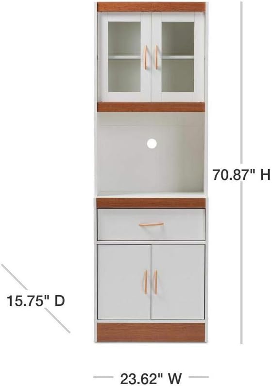 White and Cherry Finished Kitchen Cabinet and Hutch L29603
