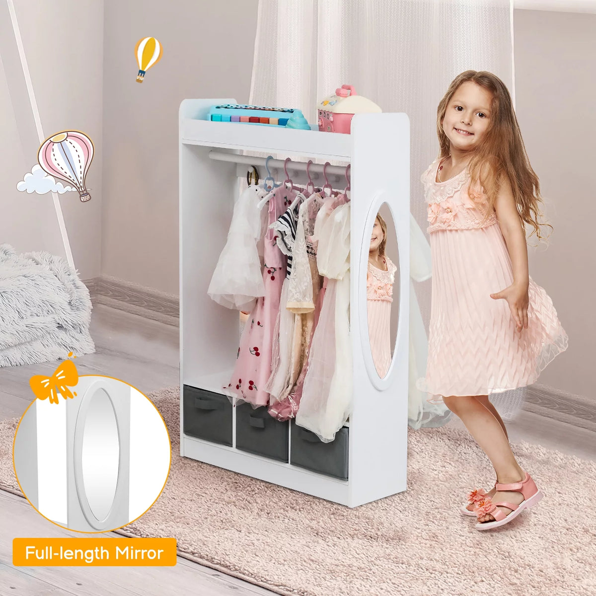 Kids Dress Up Storage with Mirror & 3 Drawers V7259