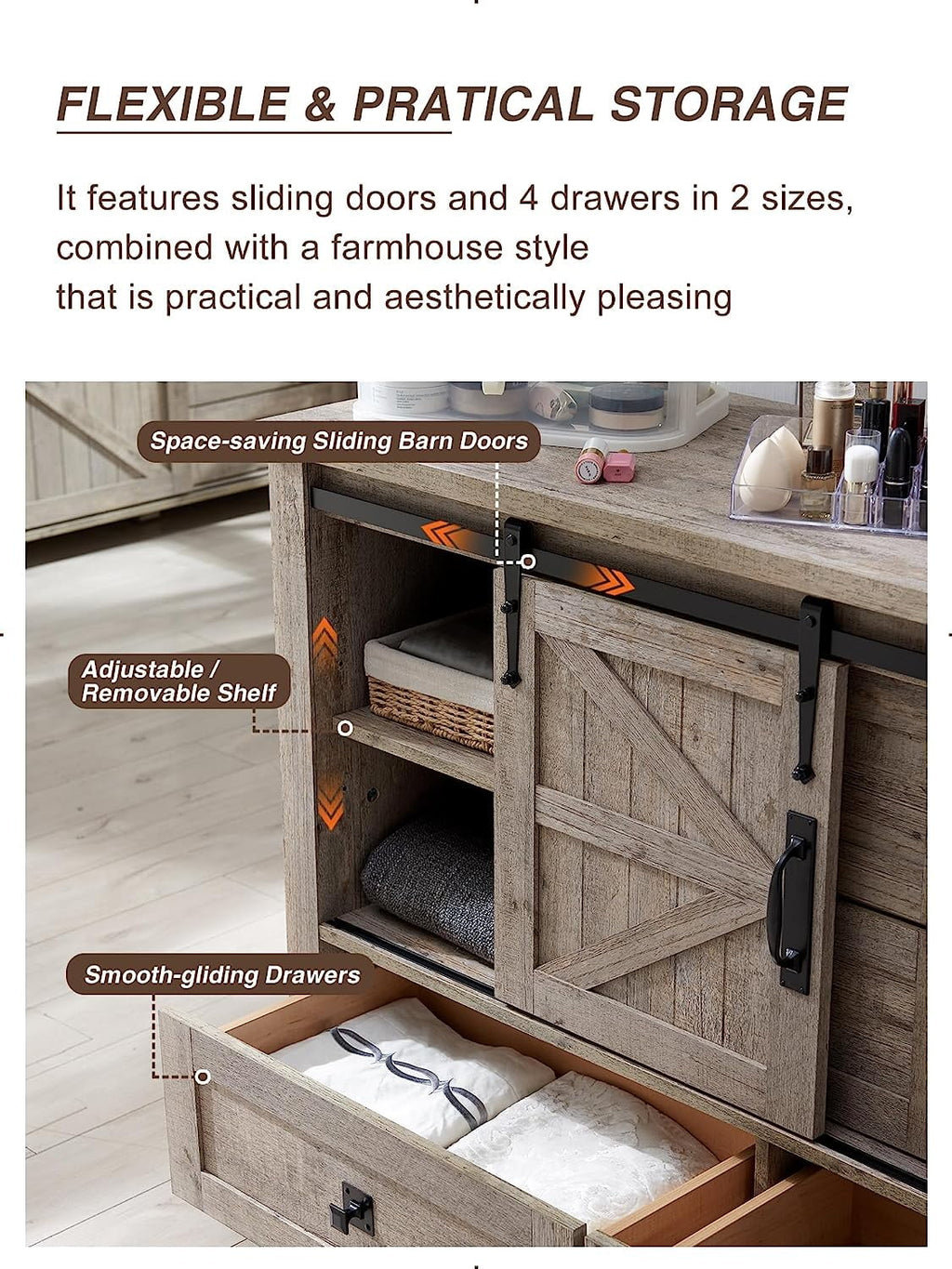 White 4 Drawer Dresser with Barn Door I552392