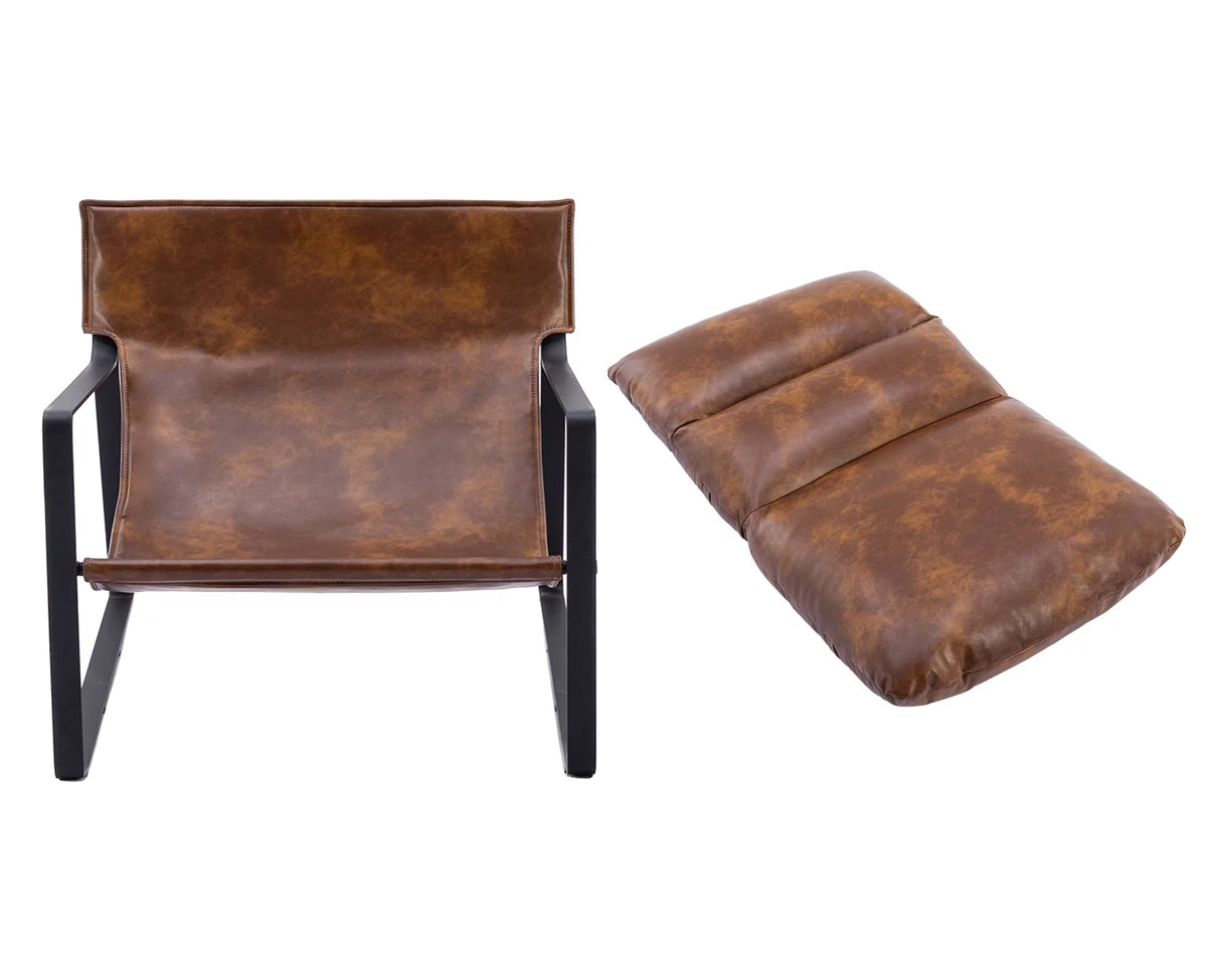 Brown Faux Leather Upholstered Accent Armchair with Metal Base C8843