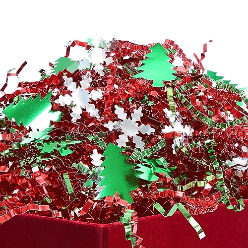 Metallic Red Green Christmas Crinkle Cut Paper Shred Filler C1288