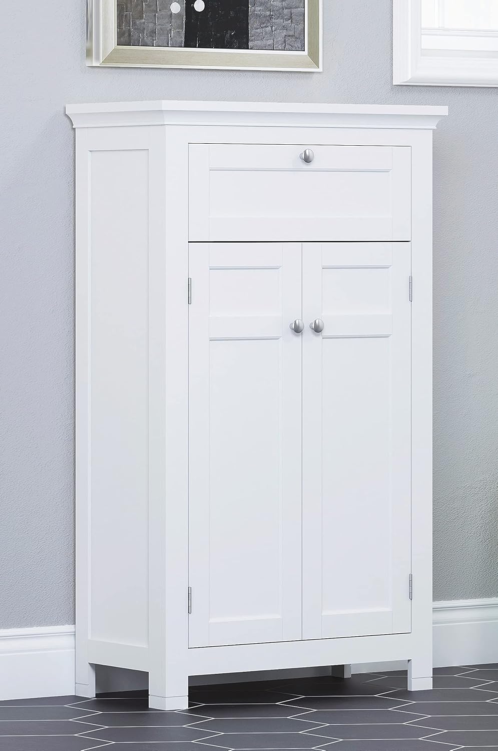Freestanding Bathroom Cabinet with Doors and Adjustable Shelf, White R829
