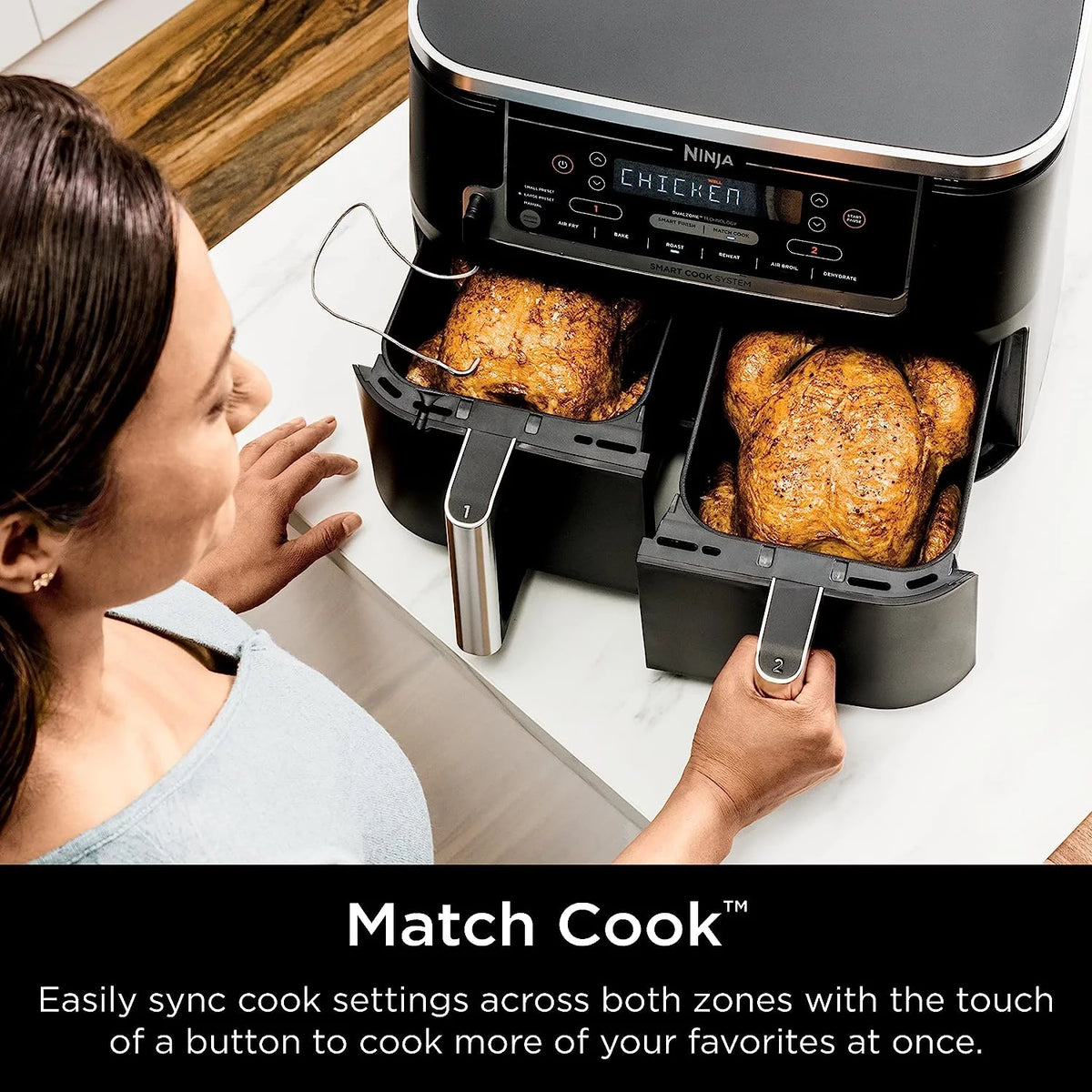 Black 6-in-1 10-qt. XL 2-Basket Air Fryer P151094