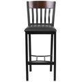 Black Metal Cherry Wood Barstool with Black Vinyl Seat U988823