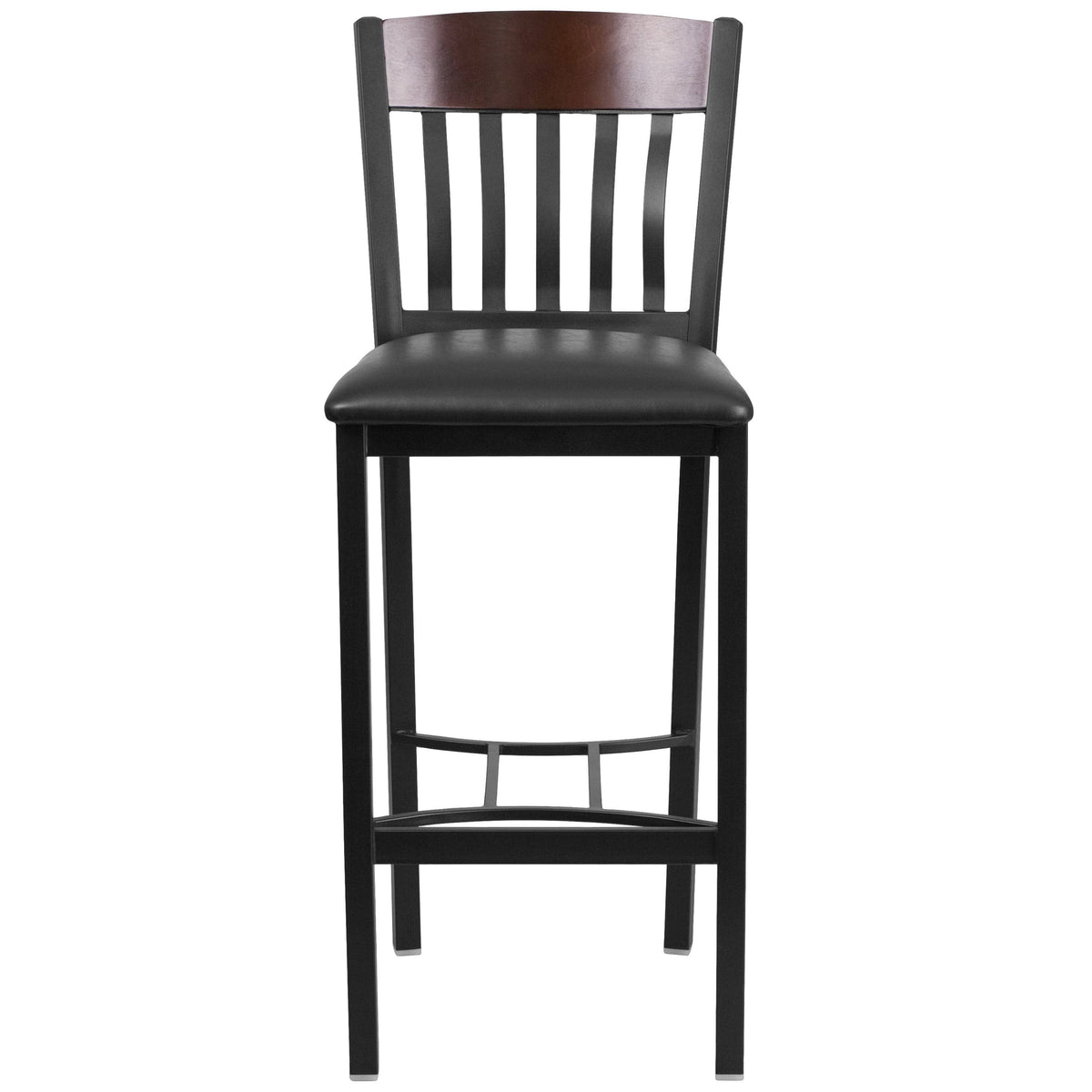 Black Metal Cherry Wood Barstool with Black Vinyl Seat U988823
