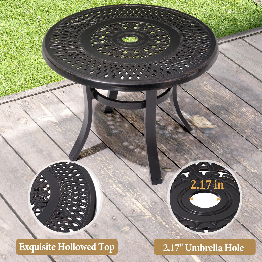 Cast Aluminum Round Patio Side Table with Umbrella Hole Black K18113
