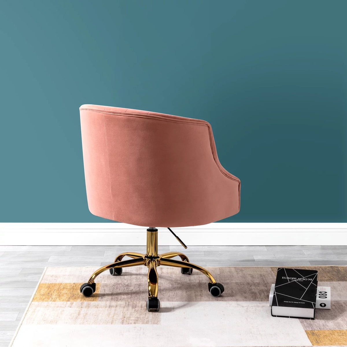Pink Velvet Fabric Swivel Rolling Task Chair L459740