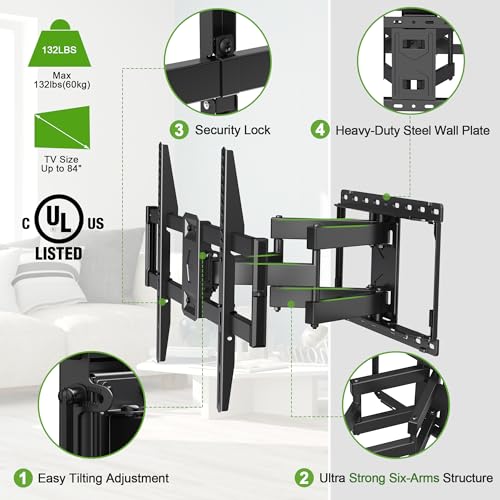 Full Motion TV Wall Mount for 47-84 inch Flat Screen LED 4K TV J889890
