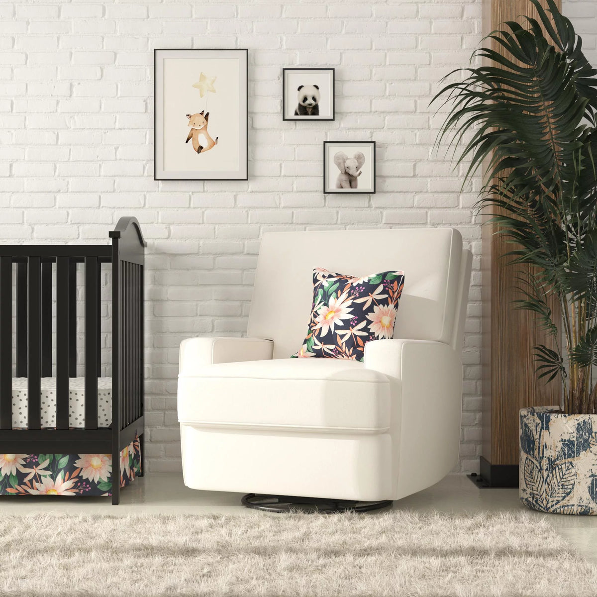 White Linen Swivel Glider Recliner Chair Y861163