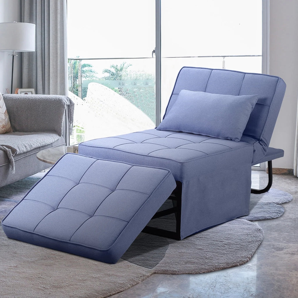Dark Blue Linen Convertible Sofa W7355