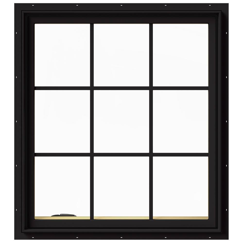 Black Clad Wood Left-Handed Casement Window with Colonial Grids J233782