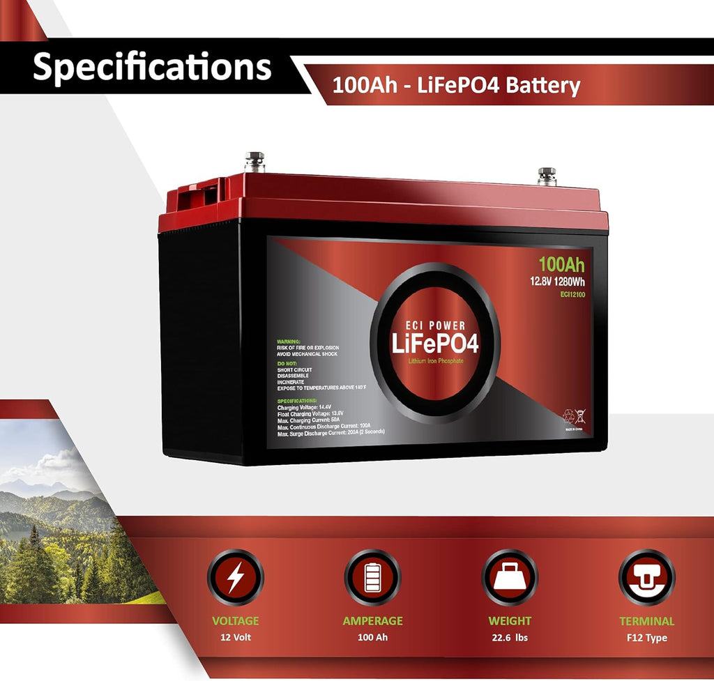12V 100Ah Lithium LiFePO4 Deep Cycle Rechargeable Battery O1974