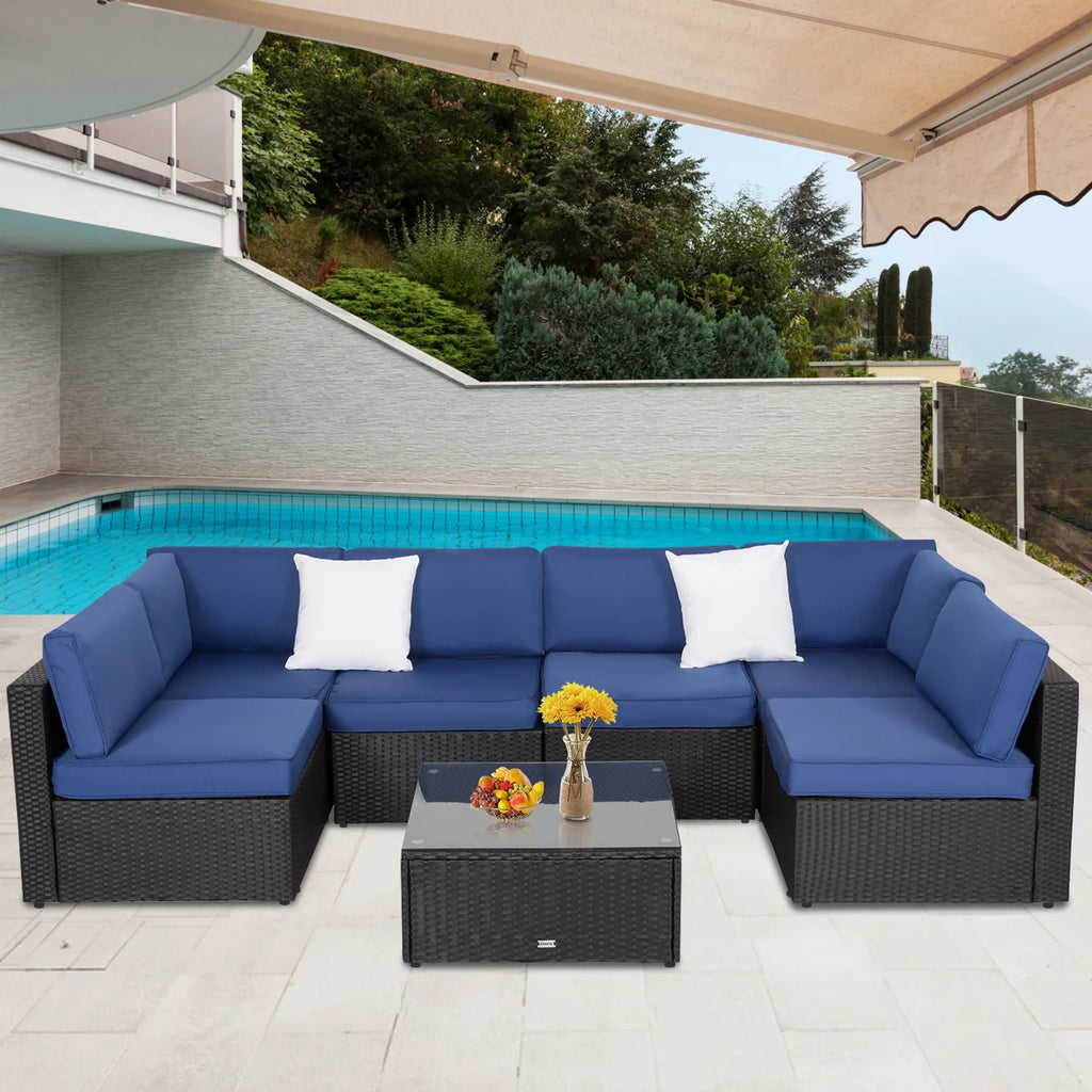 7 Pcs Patio Furniture Set Wicker Rattan Sofa I648