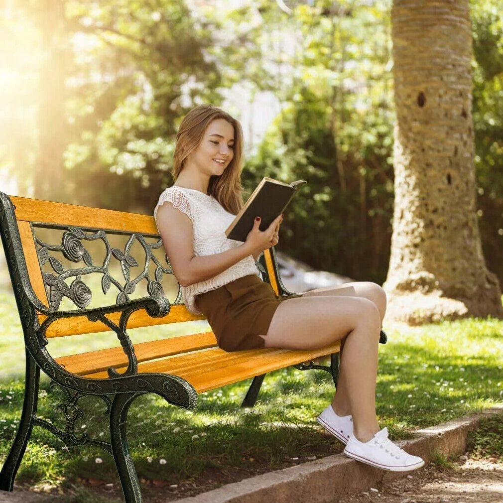 50" Wood Garden Bench with Flower Pattern Backrest K9752