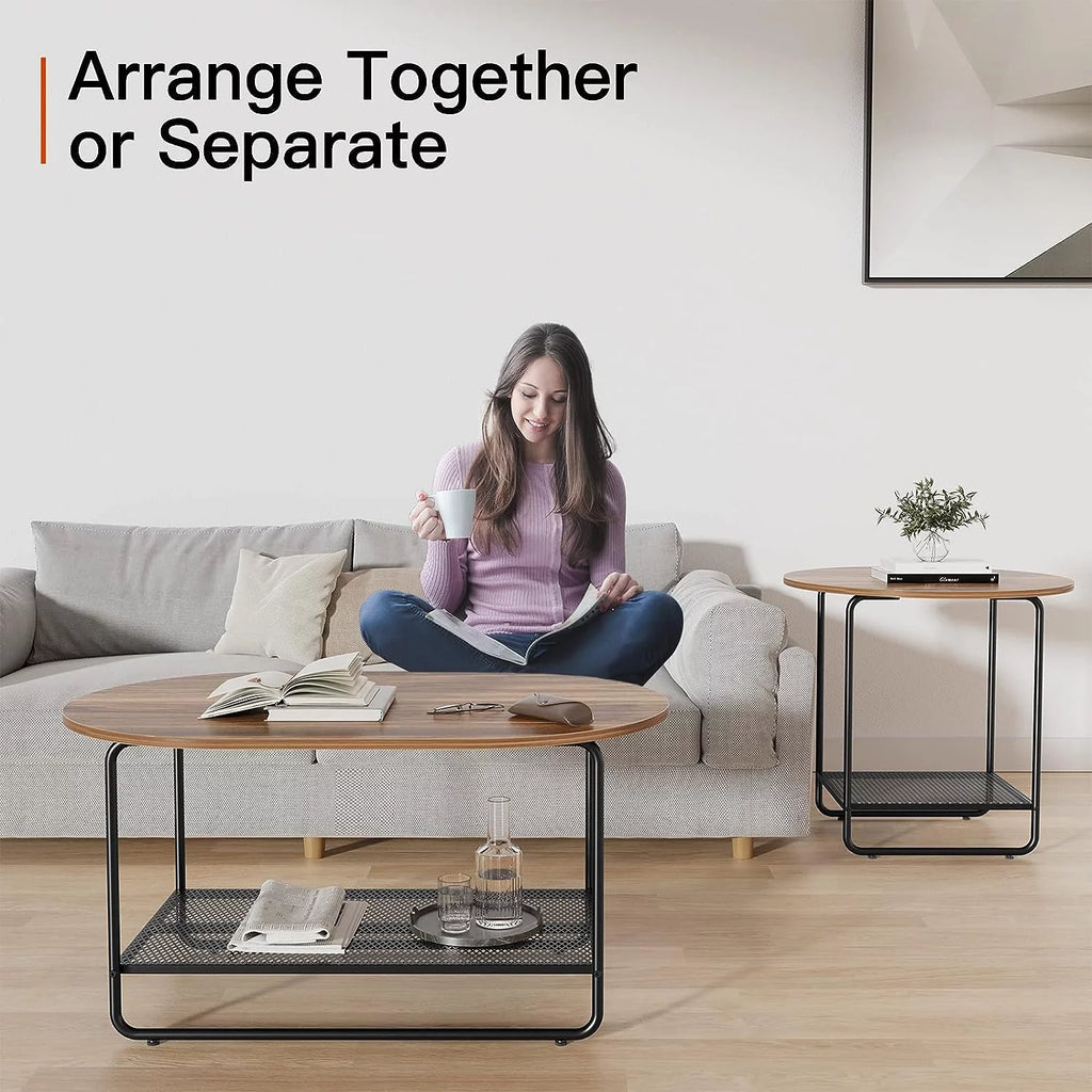 Round Nesting Coffee Table Set of 2 with Metal Frame O8883