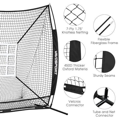 7x7' Baseball & Softball Net with Strike Zone, Tee, Ball Caddy L83003
