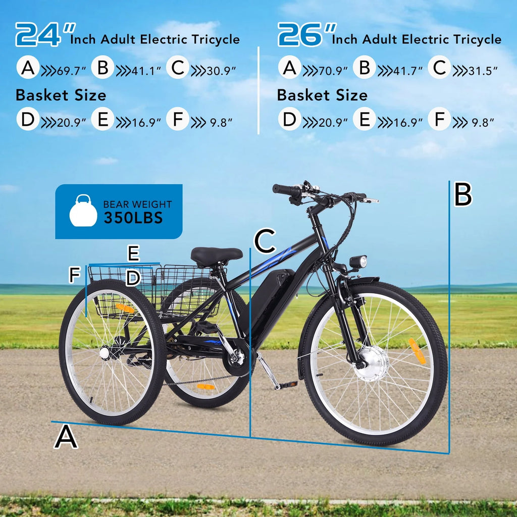 Electric Tricycle 24 7 Speeds 3 Wheels Blue E518