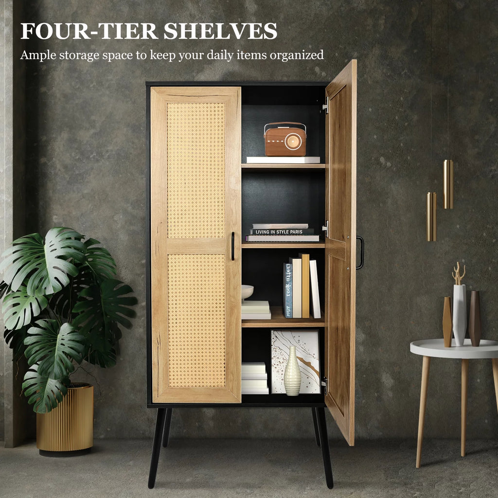 59'' Tall Rustic Storage Cabinet with Shelf Rattan M272352