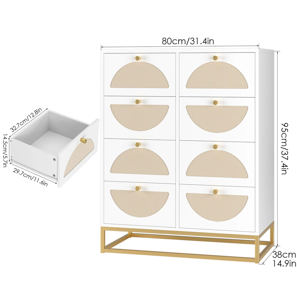 White 8 Drawer Rattan Wood Dresser G62245