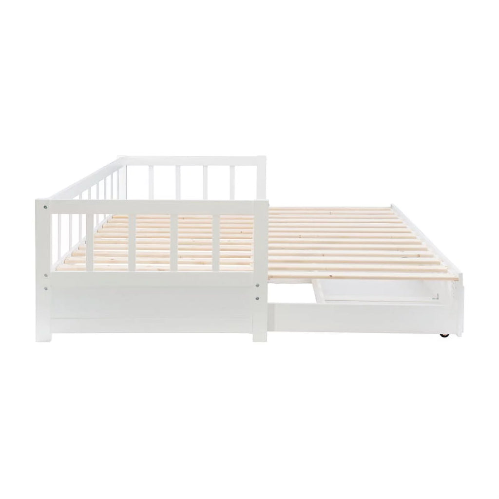 White Wood Storage Trundle Daybed F69470