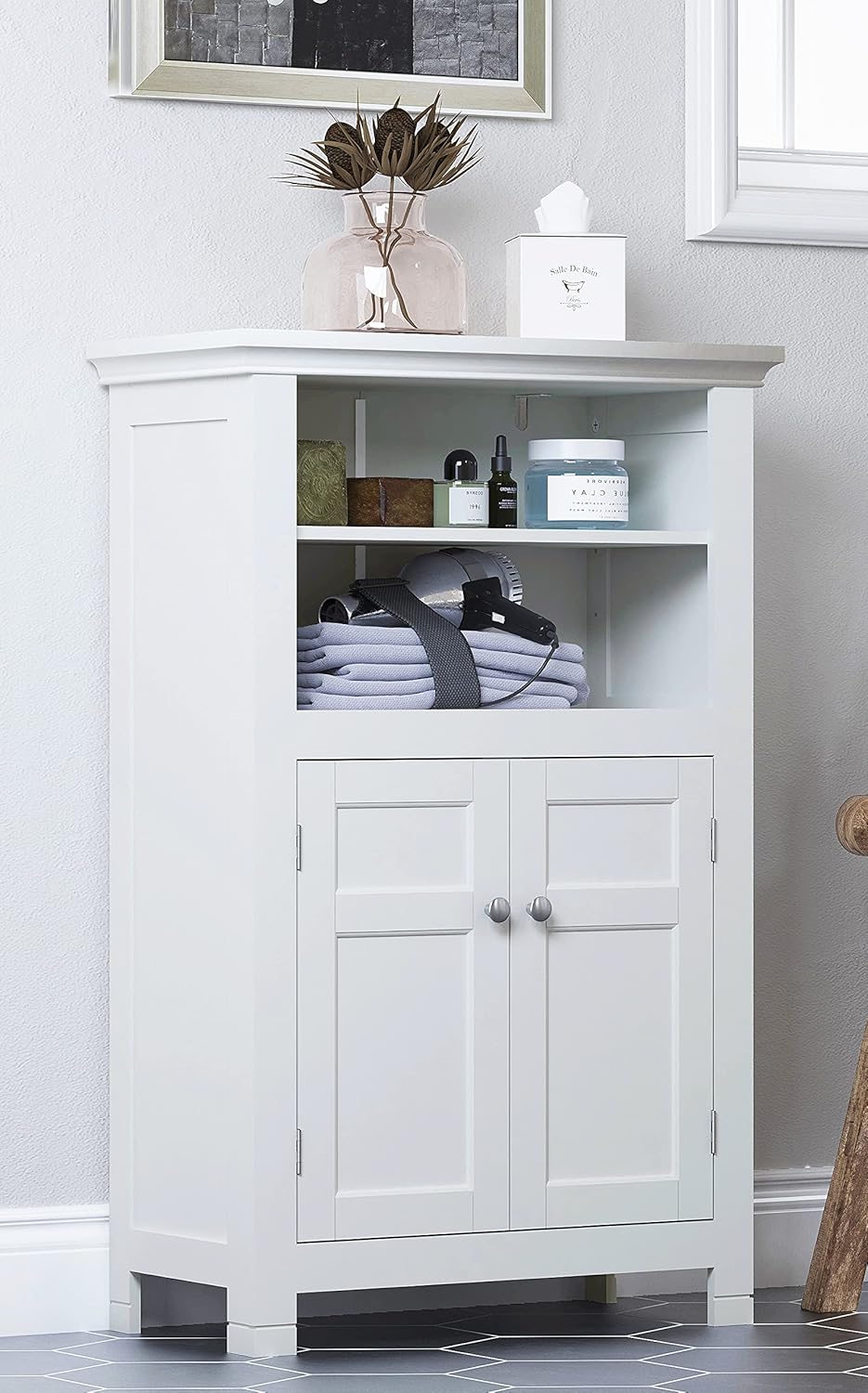 Freestanding Bathroom Cabinet with Doors and Adjustable Shelf, White R829