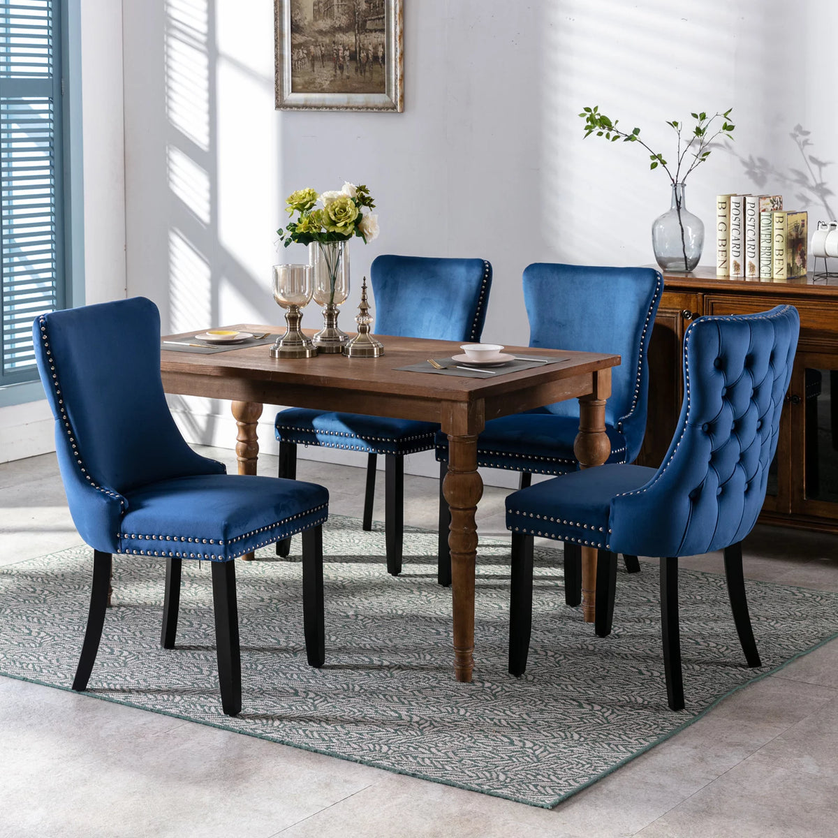 Velvet Wing Back Dining Chairs Set of 2 Blue L475115