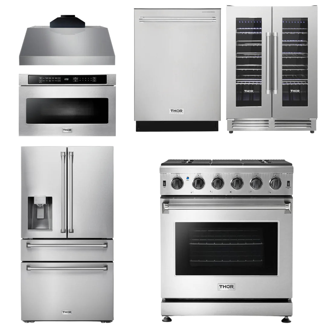 30 Gas Range, Range Hood, Microwave, Refrigerator, Dishwasher, Wine Cooler C818