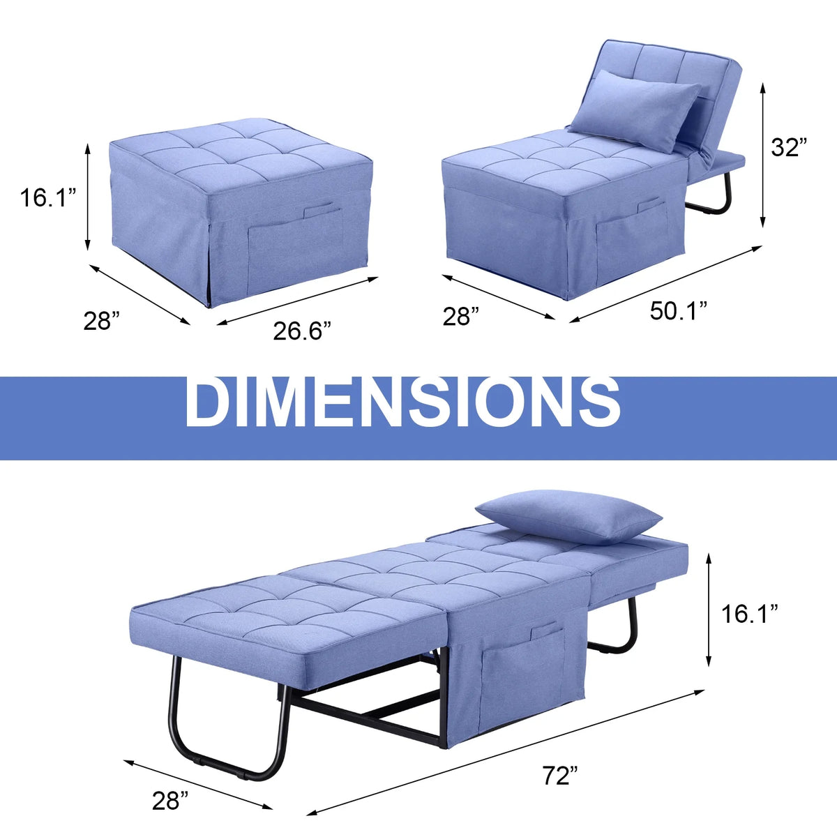 Dark Blue Linen Convertible Sofa W7355