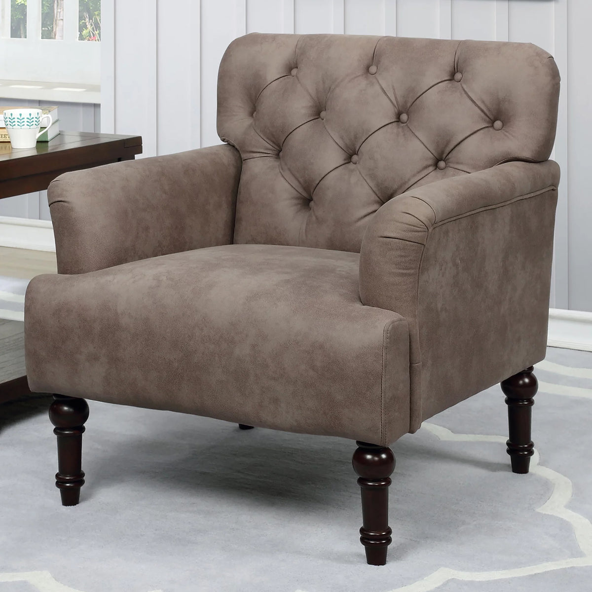 Brown Faux Leather Tufted Accent Chair M2283