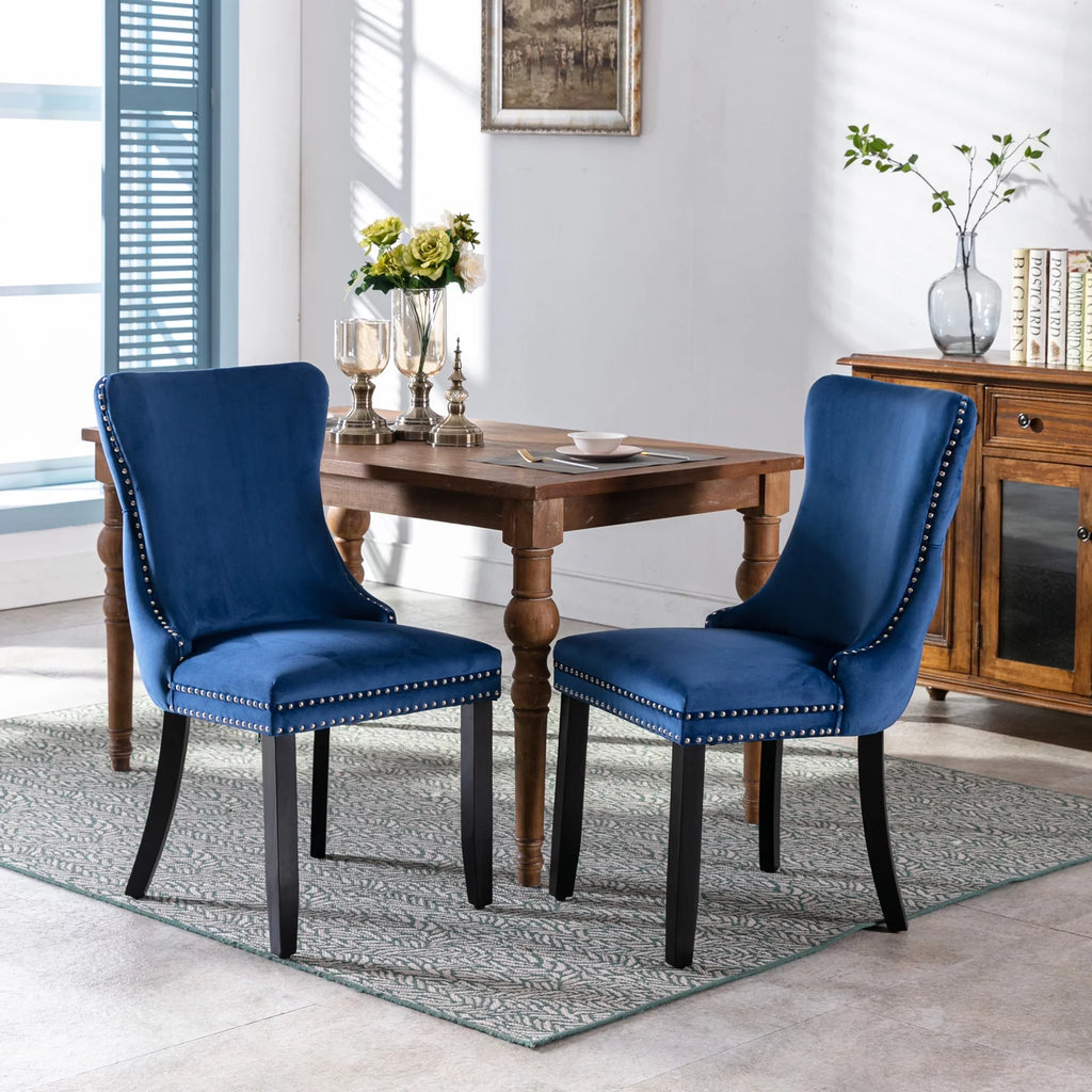 Velvet Wing Back Dining Chairs Set of 2 Blue L475115