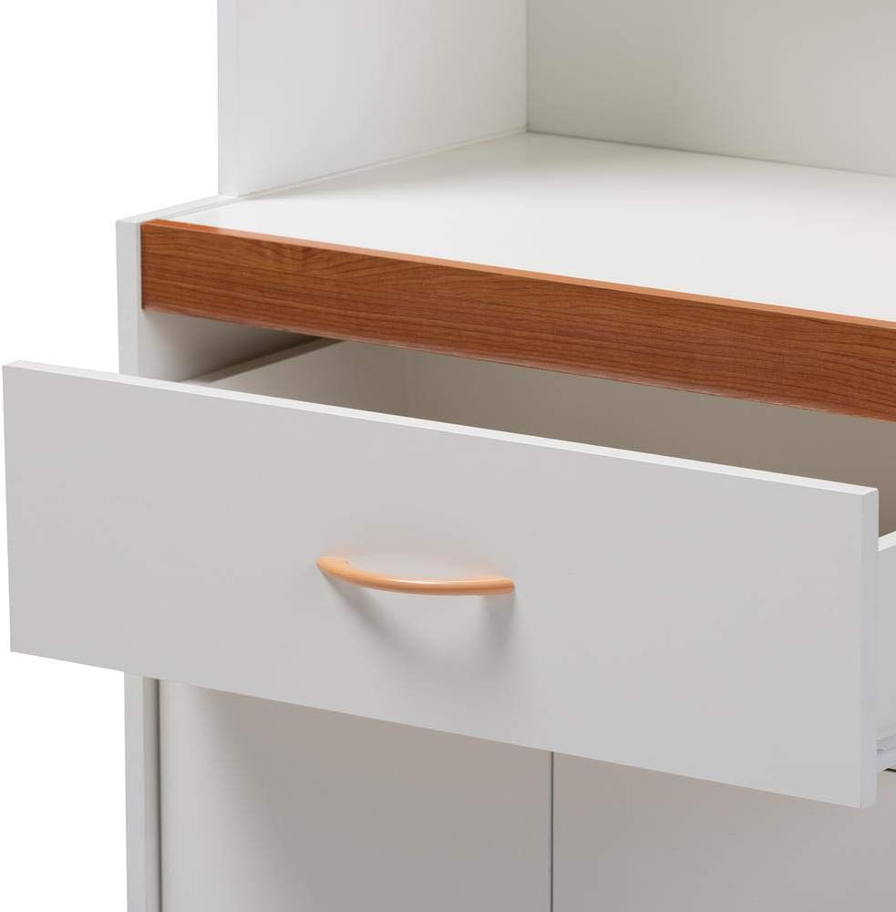 White and Cherry Finished Kitchen Cabinet and Hutch L29603