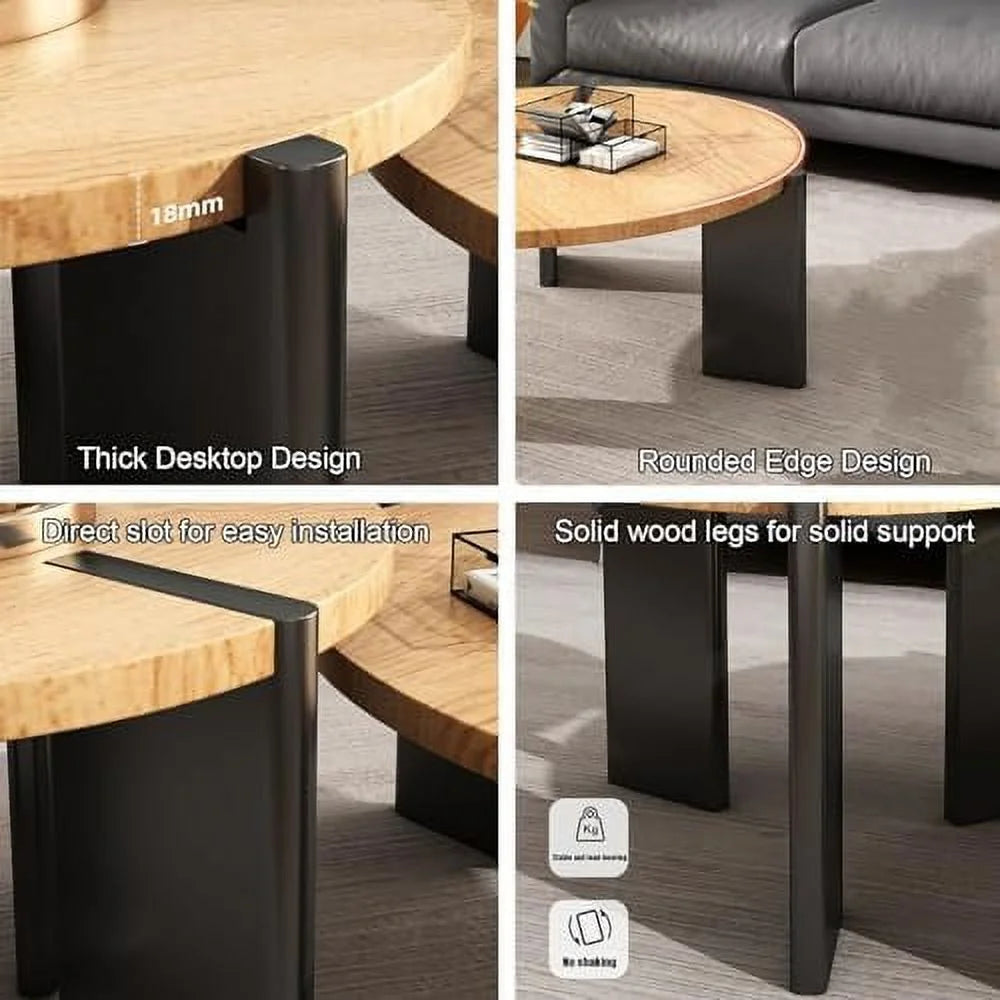 Solid Wood Round Coffee Table with Black Legs P17371