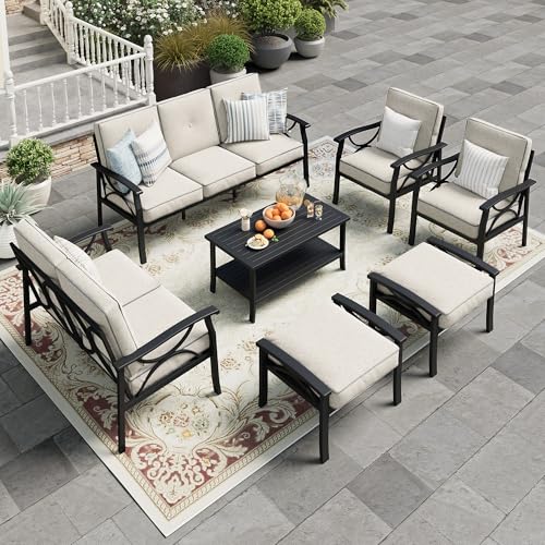 5-Piece Outdoor Metal Sectional Furniture Set with Cushions and Coffee Table X48729