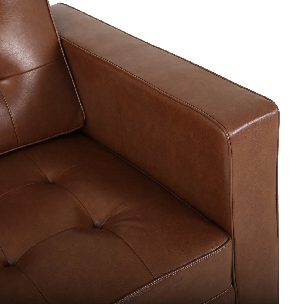 Cognac Brown Faux Leather 5 Seater Sectional Sofa Set E1836