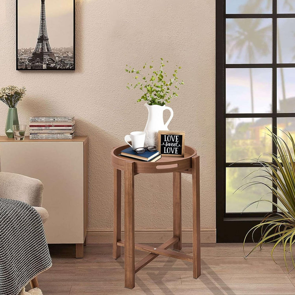 15” Round Wooden Side Tray Table P494