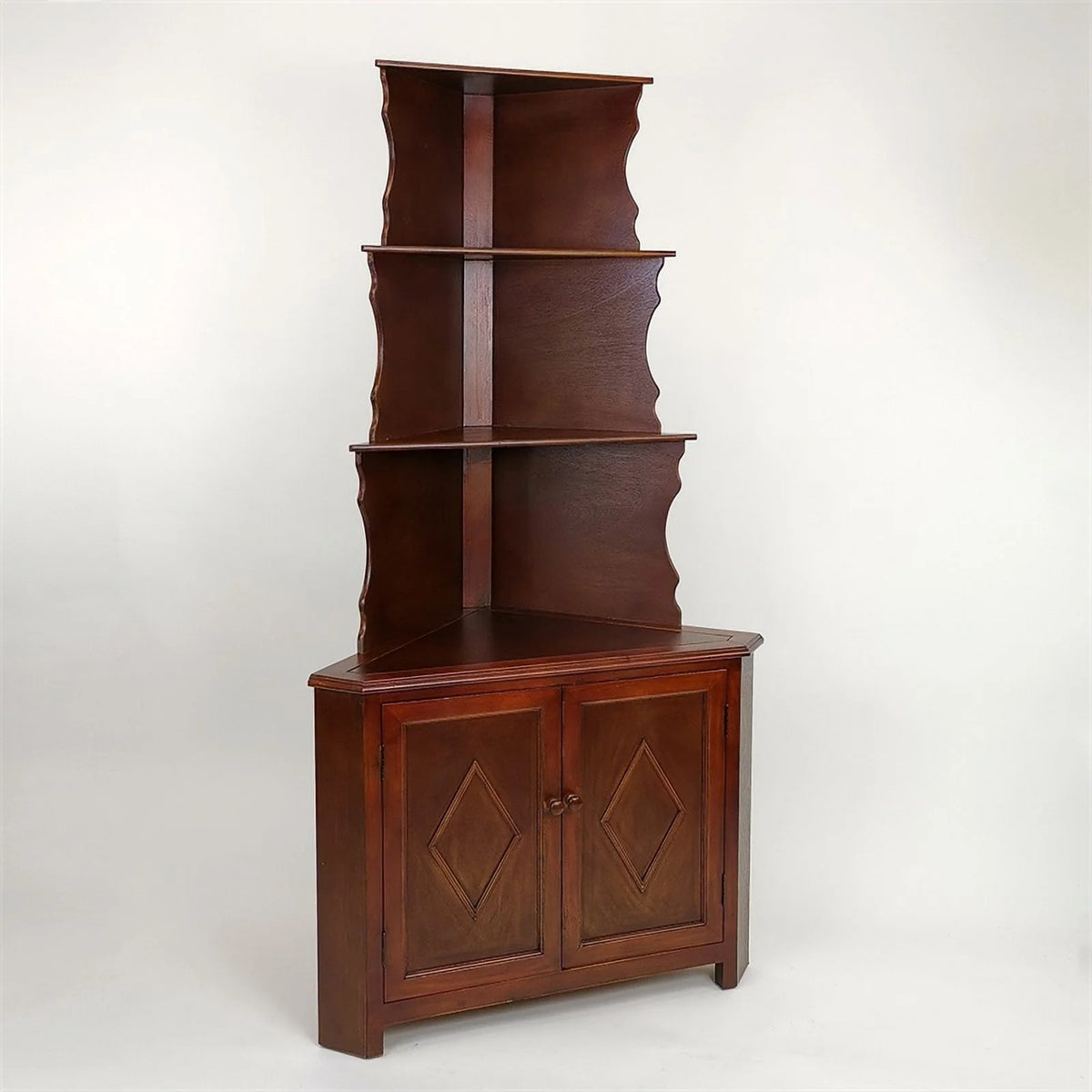 Brown Wood Three Shelf Corner Display Unit N253