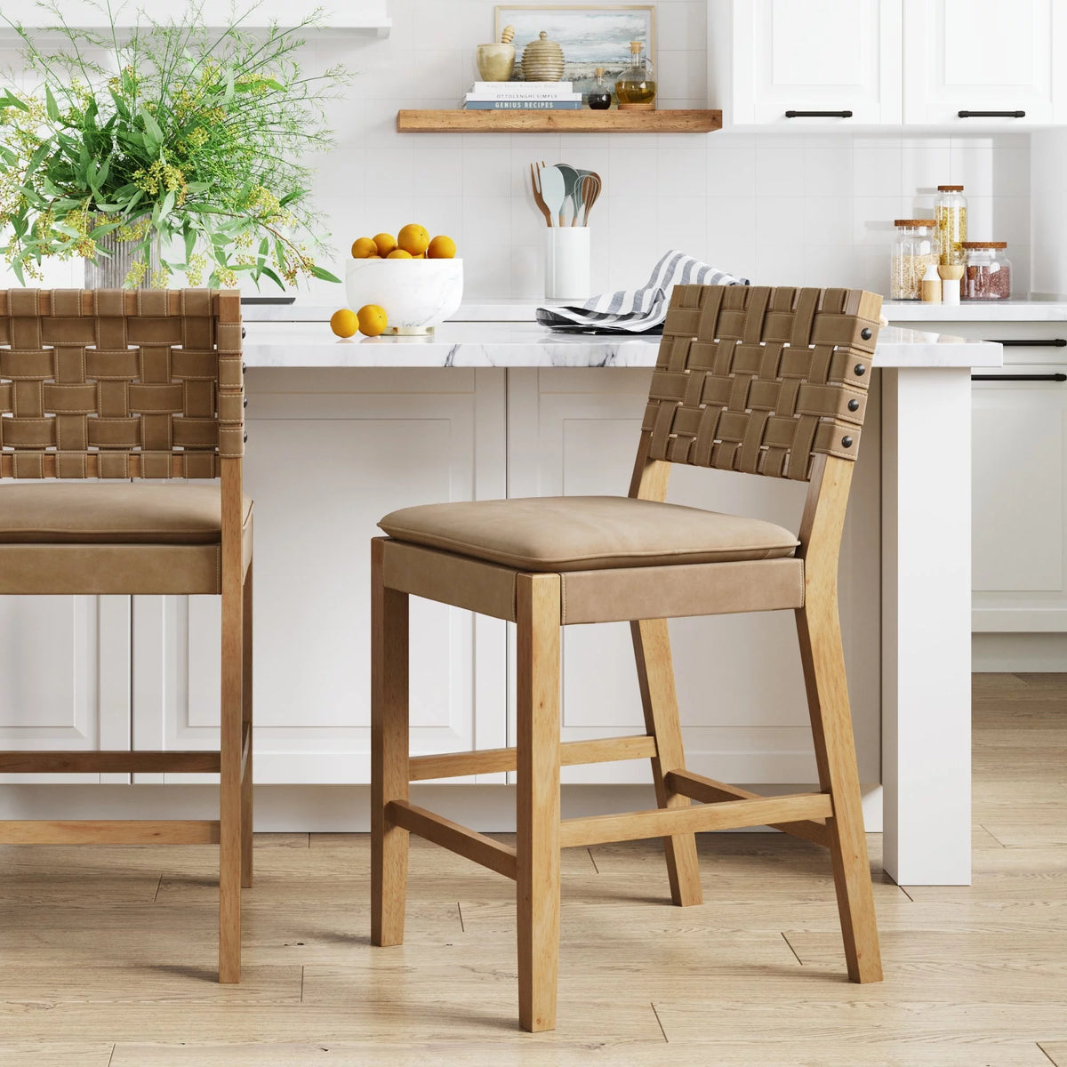 Mid-Century Modern Leather Bar Stool H3744