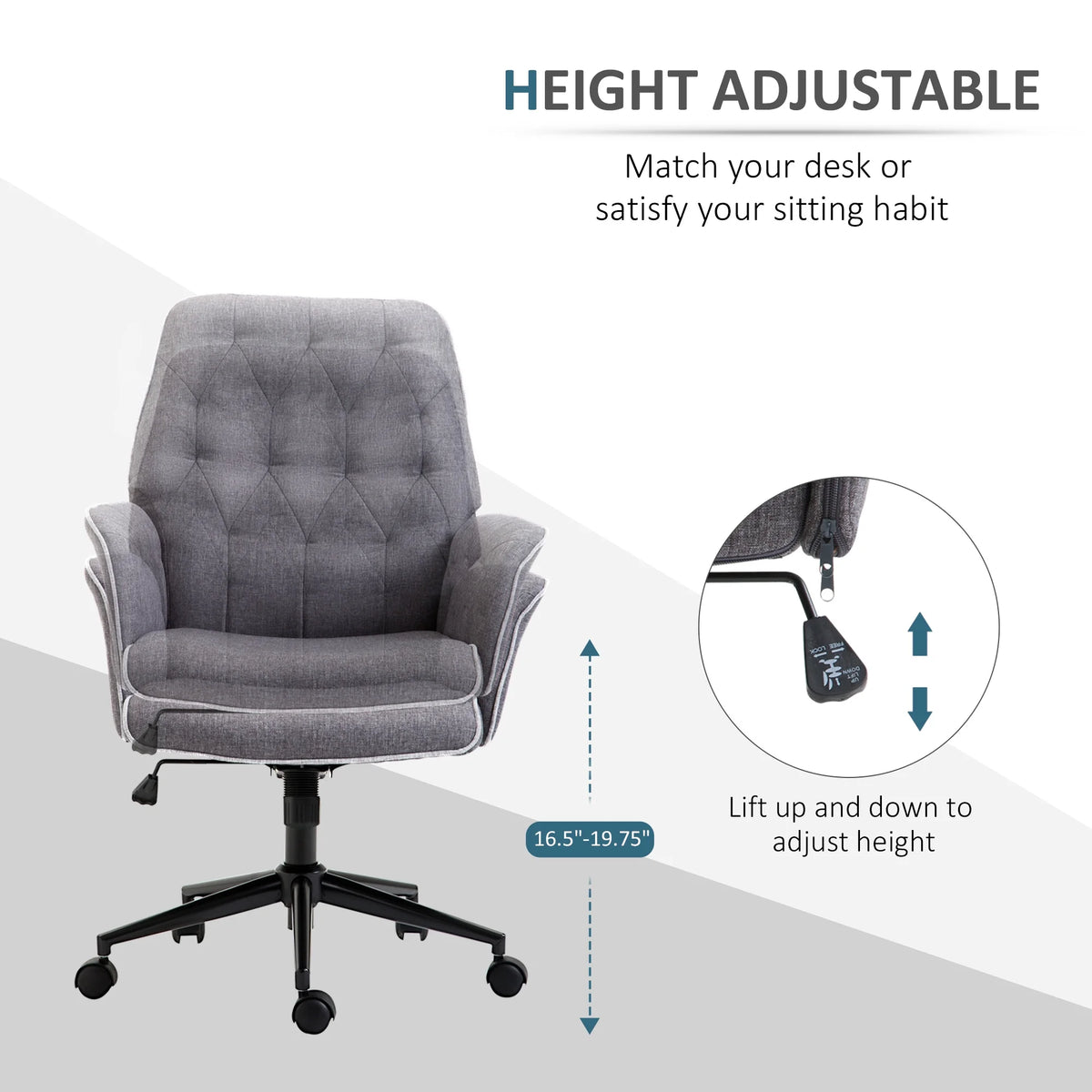 Linen Tufted Height Adjustable Swivel Office Chair I157369