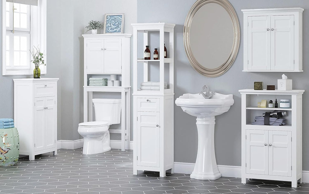 Freestanding Bathroom Cabinet with Doors and Adjustable Shelf, White R829